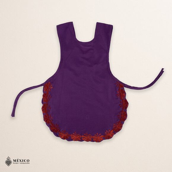 Purple Mexican Embroidered Smock Apron – Floral Traditional Design for Women - Picture 4 of 8